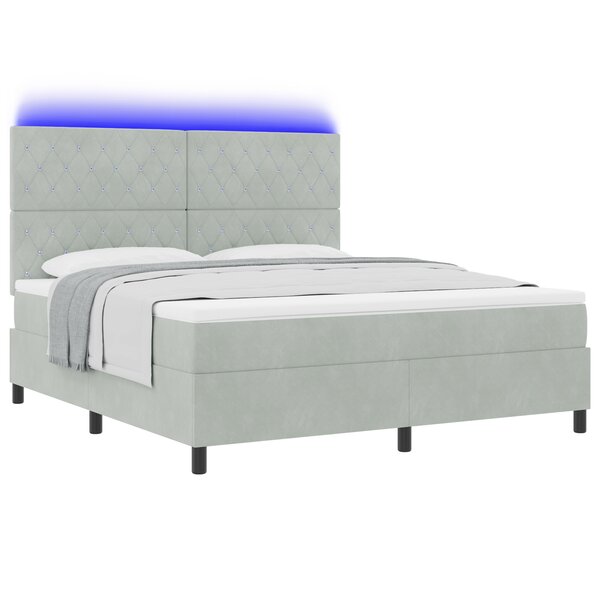 vidaXL Lit à ressorts avec matelas et lumière LED gris clair 180x200 cm en velours