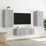 vidaXL Meuble TV muraux 3 Pièces avec lumières LED sonoma gris