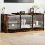 vidaXL Meuble TV avec portes en verre chêne fumé 102x37x42 cm