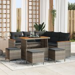 vidaXL Ensemble de Canapés de Jardin 9 Pièces avec Coussins Grise Poly Rattan Acacia