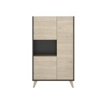 Buffet haut - graphite et chêne - 3 portes + 1 niche - NESS - 81 x 43 x 135 cm