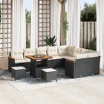 Ensemble de Canapés de Jardin 12 Pièces avec Coussins Noir Poly Rattan Acacia
