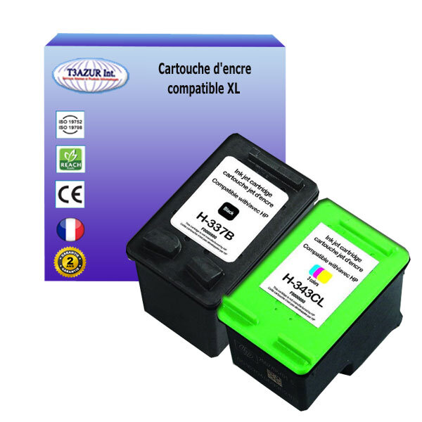 1+1 Cartouches compatibles avec HP PhotoSmart C4100 C4110 C4140 C4150 C4170 C4173 C4180 C4183 remplace HP 337 + HP 343 (Noire+Couleur) 18ml - T3AZUR