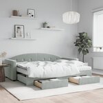 vidaXL Lit de jour avec gigogne et tiroirs gris clair 80x200cm velours