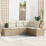 vidaXL Ensemble de Canapé de Jardin 4 Pièces avec Coussins Beige Rattan Poly