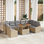 vidaXL Ensemble de salle à manger de jardin de 10 pièces avec coussins en rattan poly beige