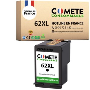COMETE, Entreprise française - 62 XL - 1 Cartouche d'encre Compatibles avec HP 62 XL Noir sans Affichage du Niveau d'encre Cartouche pour HP Officejet 5740 5742 HP Envy 5640 5642 5644 7640 eAIO