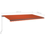 vidaXL Auvent automatique capteur de vent LED 600x350 cm Orange marron
