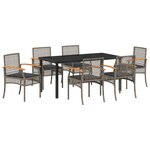 vidaXL Ensemble de salle à manger de jardin de 7 pièces avec coussins en gris poly rattan
