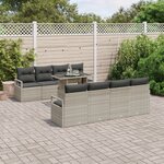 Canapé de Jardin 9 Pièces avec Coussins Gris Clair Poly Rattan