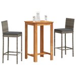 vidaXL Ensemble de bar de jardin 3 Pièces gris bois massif acacia rotin