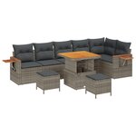 Ensemble de canapé de jardin 9 pièces avec coussins Gris Poly Rotin Acacia