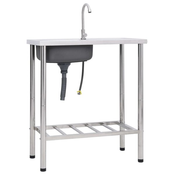 vidaXL Évier de camping Seul lavabo avec robinet Acier inoxydable