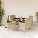 vidaXL Ensemble à manger de jardin et coussins 5 Pièces beige rotin verre