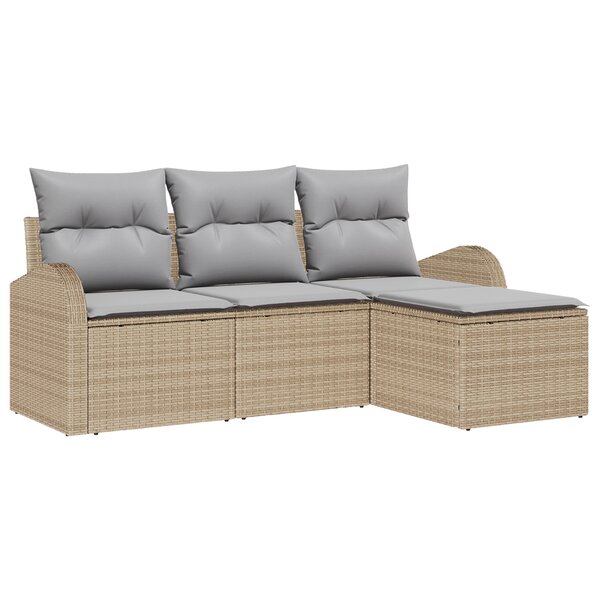 vidaXL Ensemble de canapés de jardin de 4 pièces avec coussins Beige Poly Rattan