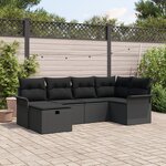 Ensemble de Canapé de Jardin 6 Pièces avec Coussins en Poly Rattan Noir