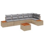 Ensemble canapé jardin 7 pièces avec coussins Beige Poly Rattan Acacia