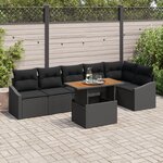 vidaXL Ensemble de salle à manger de jardin 7 pièces avec coussins en poly rotin noir et acacia