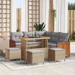 Canapé de jardin vidaXL 9 pièces avec coussins Beige Poly Rotin Acacia