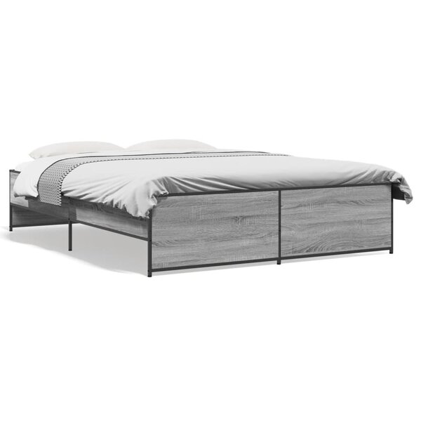vidaXL Cadre de lit sonoma gris 160x200 cm bois d'ingénierie et métal