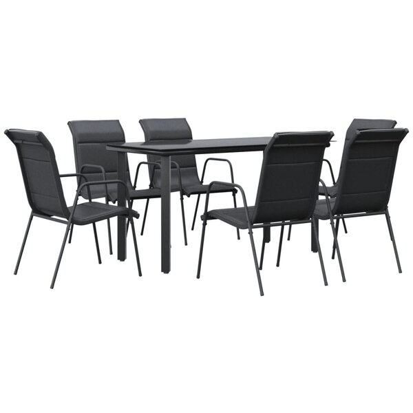 vidaXL Ensemble à manger de jardin 7 Pièces noir textilène et acier