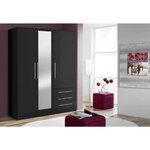 Armoire 3 portes battantes avec miroir + 3 tiroirs - Bois aggloméré - Noir - 144 6 x 60 x 200 cm