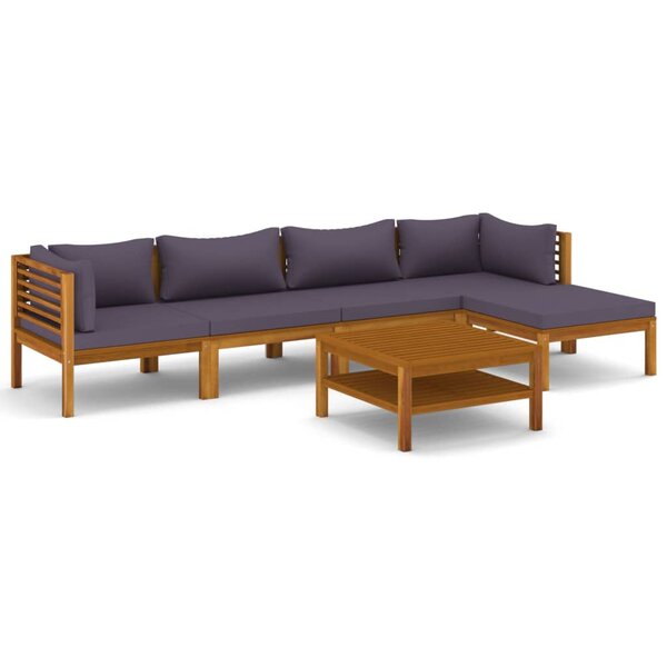 Salon de jardin meuble d'extérieur ensemble de mobilier 6 pièces avec coussin bois d'acacia solide 02_0016622