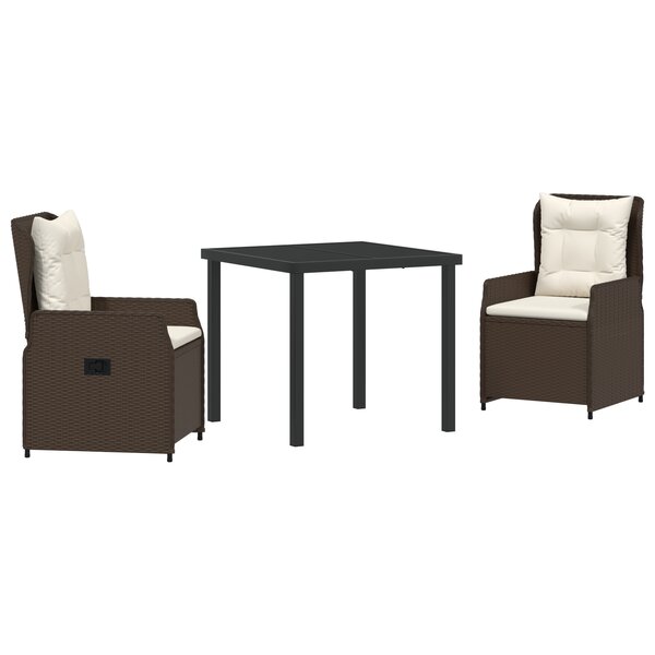 vidaXL Ensemble de Salle à Manger de Jardin 3 Pièces Marron Poly Rattan