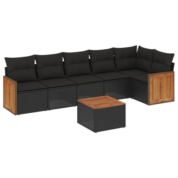 vidaXL Salon de jardin 7 Pièces avec coussins noir résine tressée