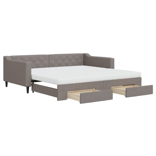 vidaXL Lit de jour avec gigogne et tiroirs taupe 100x200 cm tissu