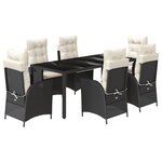 vidaXL Ensemble à manger de jardin coussins 7Pièces Noir Résine tressée