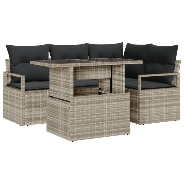 Ensemble de Canapés de Jardin vidaXL 5 pièces avec Coussins Gris Clair en Poly Rattan