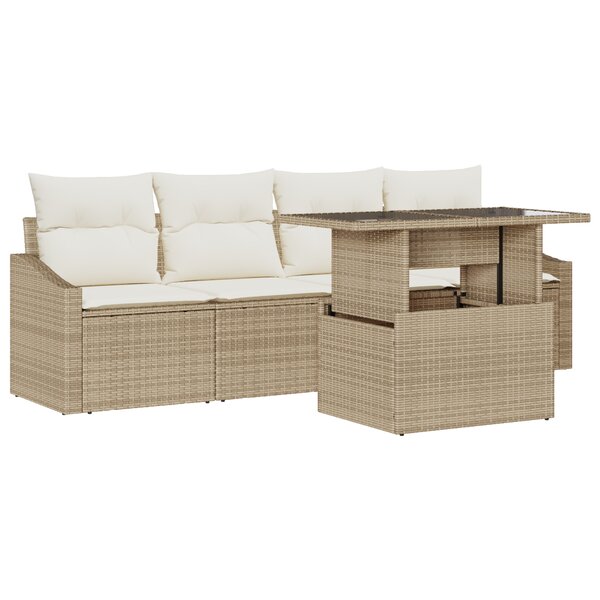 vidaXL Set de canapé de jardin 5 pièces avec coussins en rotin poly beige