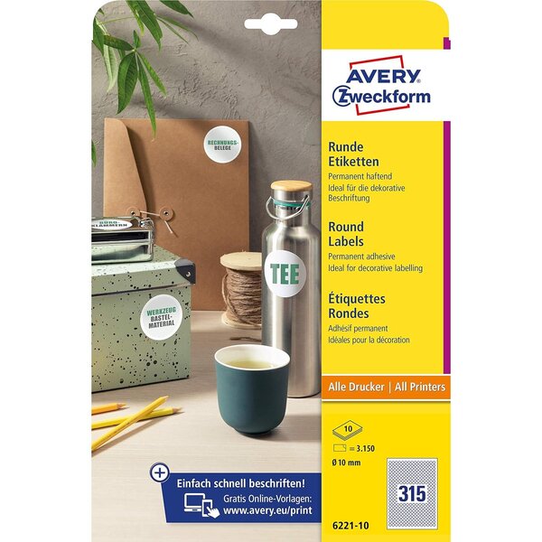 Étiquettes rondes (3 150 pastilles adhésives  Ø 10 mm sur A4 AVERY ZWECKFORM