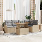 Ensemble de Canapés de Jardin 6 Pièces avec Coussins Beige Rattan Poly