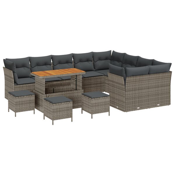 Ensemble de canapé jardin 13 pièces avec coussins gris  Rotin