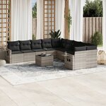 vidaXL Salon de jardin 11 Pièces avec coussins gris clair résine tressée