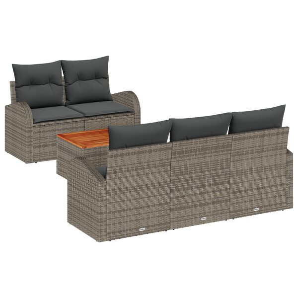 vidaXL Ensemble de canapé de jardin de 6 pièces avec coussins Gris Poly Rotin Acacia