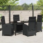 Ensemble de salle à manger jardin 5 pièces avec coussins en poly rotin noir