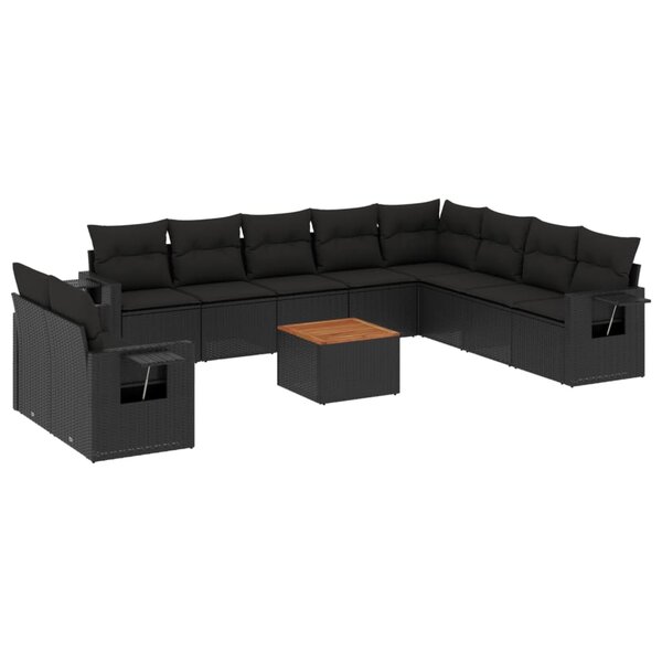 vidaXL Salon de jardin 11 Pièces avec coussins noir résine tressée