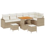 Ensemble de canapés de jardin 9 pièces avec coussins Beige Poly Rotin Acacia