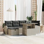 Ensemble de Canapé de Jardin 7 Pièces Avec Coussins Gris Clair Rattan Poly