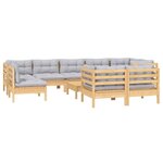 Salon de jardin meuble d'extérieur ensemble de mobilier 10 pièces avec coussins gris bois de pin massif 02_0015022