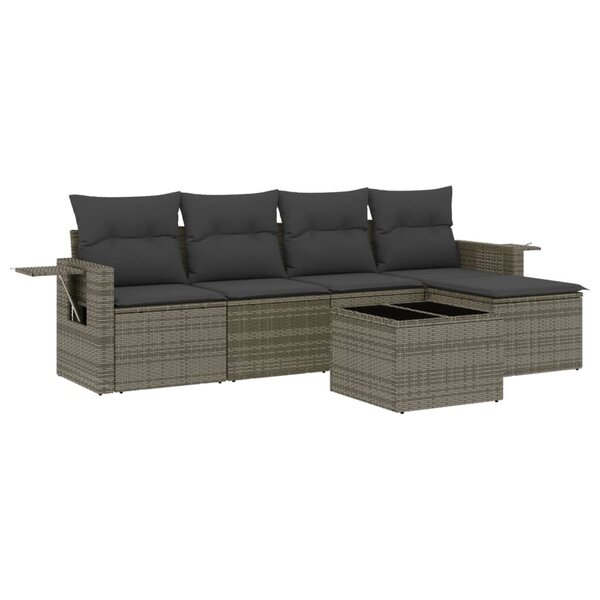 vidaXL Salon de jardin 6 Pièces avec coussins gris résine tressée