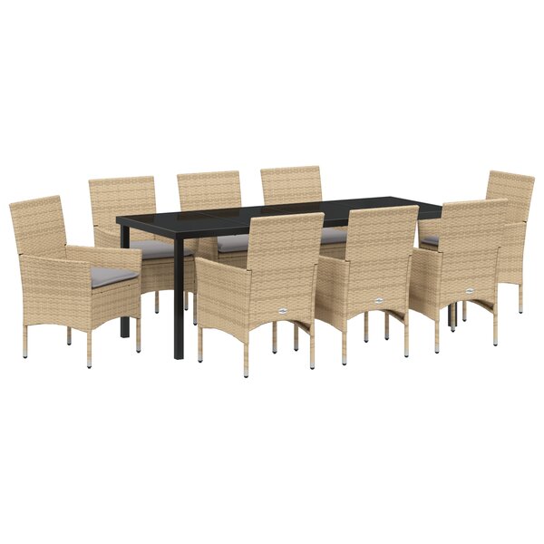 Ensemble de salle à manger de jardin 9 pièces avec coussins en polybeige