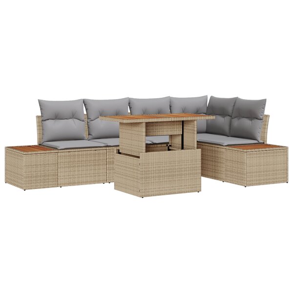 vidaXL Ensemble de salle à manger de jardin 6 pièces avec coussins Beige en poly rotin et acacia