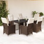 vidaXL Ensemble de bistro de jardin 7 Pièces coussins marron poly rotin