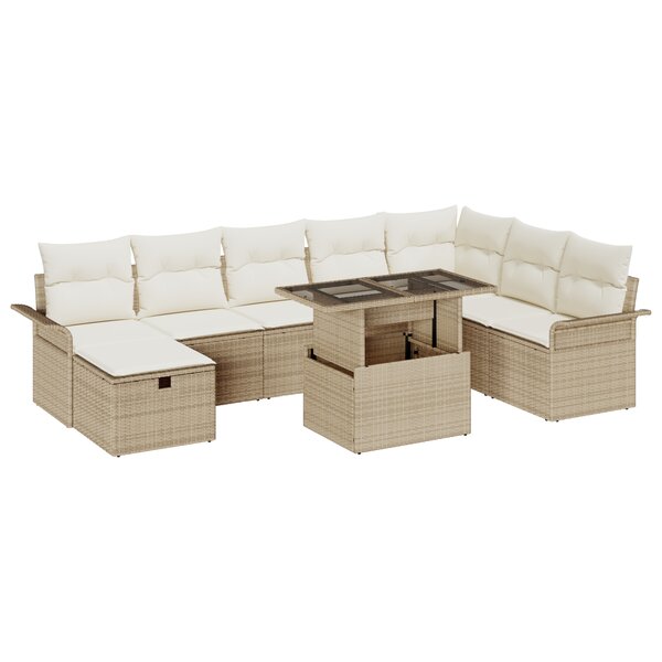 vidaXL Ensemble de canapé de jardin de 9 pièces Beige Poly Rotin avec coussins