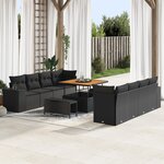 vidaXL Ensemble de Canapés de Jardin 11 Pièces avec Coussins Noir Poly Rattan Acacia