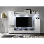 Ensemble meuble TV DOS - 3 Portes - LED - Mélamine blanc mat et brillant - 208 x 33 x 165 cm
